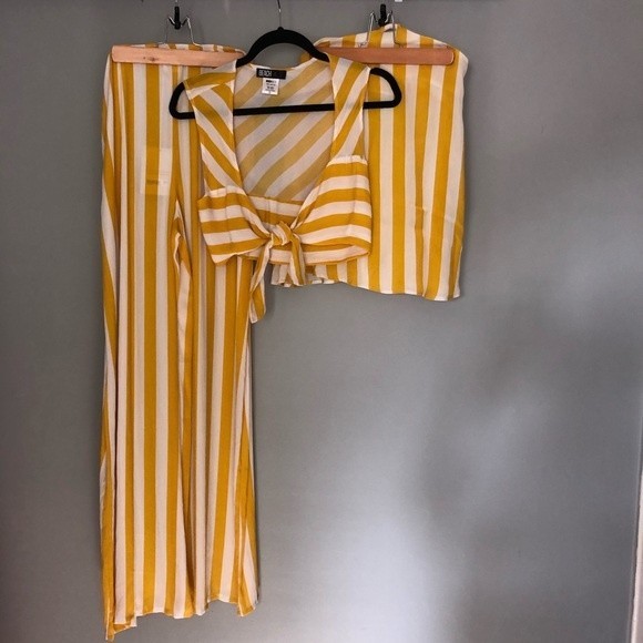 Beach Riot Charlotte Dress & Celeste Pant Yellow Stripe size Small Medium - Picture 2 of 16